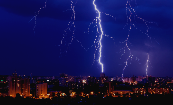 Lightning strike over city